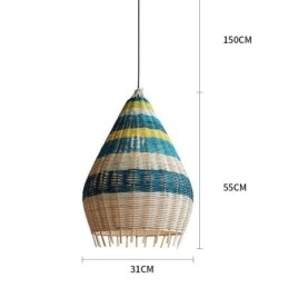 Lampada a sospensione in bambù e rattan intrecciato a mano a strisce