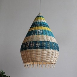 Lampada a sospensione in bambù e rattan intrecciato a mano a strisce