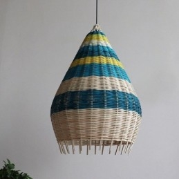 Lampada a sospensione in bambù e rattan intrecciato a mano a strisce