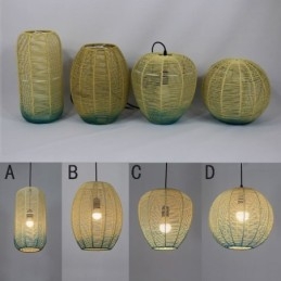 Lampada a sospensione in corda di carta blu sfumato stile country retrò