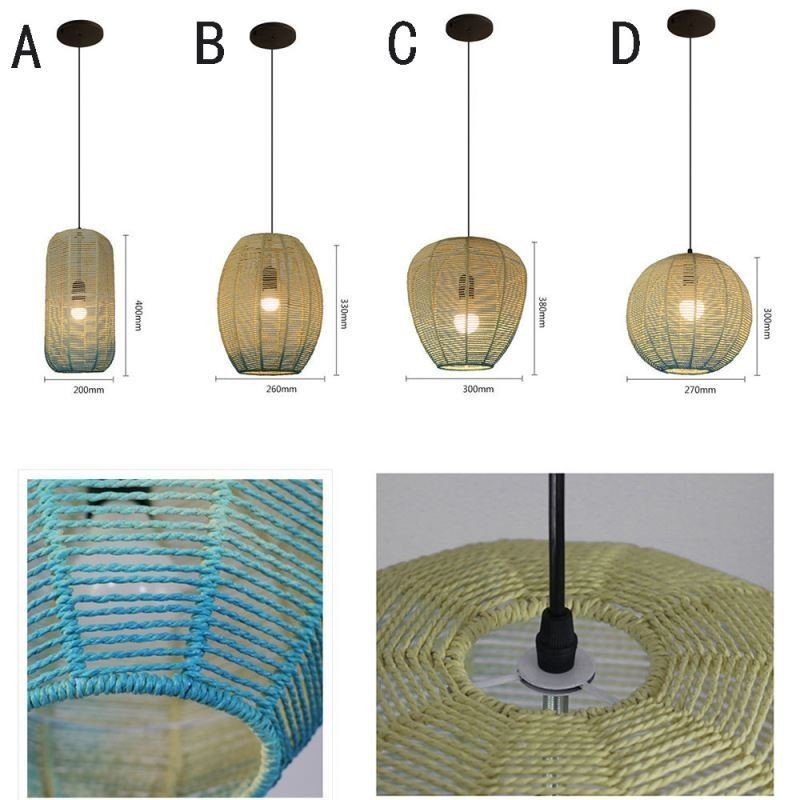 Lampada a sospensione in corda di carta blu sfumato stile country retrò