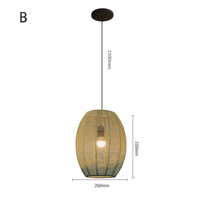 Lampada a sospensione in corda di carta blu sfumato stile country retrò