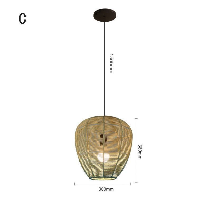 Lampada a sospensione in corda di carta blu sfumato stile country retrò
