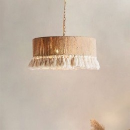 Lampada a sospensione bohémien retrò in corda di canapa e cotone, 40x27 cm