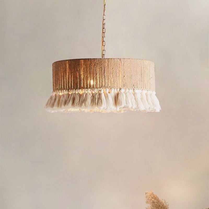Lampada a sospensione bohémien retrò in corda di canapa e cotone, 40x27 cm