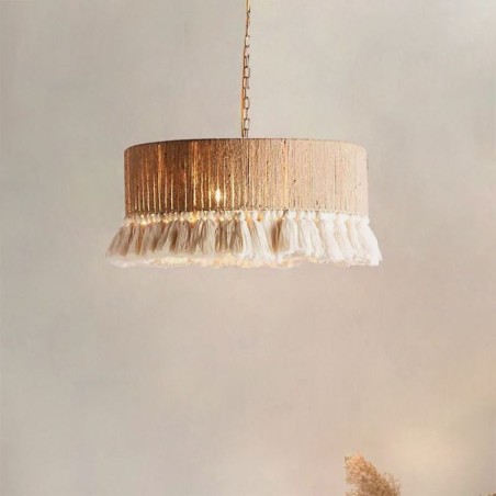 Lampada a sospensione bohémien retrò in corda di canapa e cotone, 40x27 cm