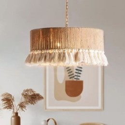 Lampada a sospensione bohémien retrò in corda di canapa e cotone, 40x27 cm