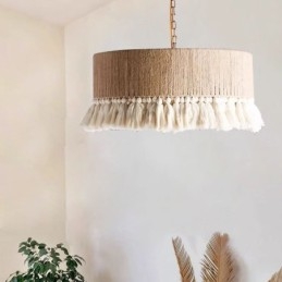 Lampada a sospensione bohémien retrò in corda di canapa e cotone, 40x27 cm