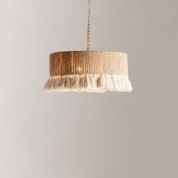 Lampada a sospensione bohémien retrò in corda di canapa e cotone, 40x27 cm