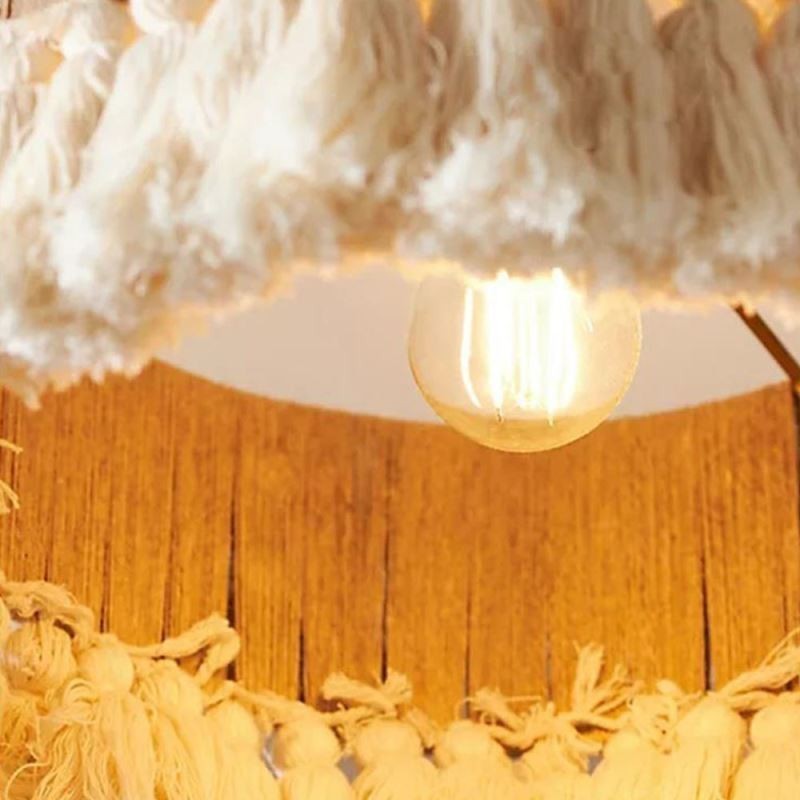 Lampada a sospensione bohémien retrò in corda di canapa e cotone, 40x27 cm