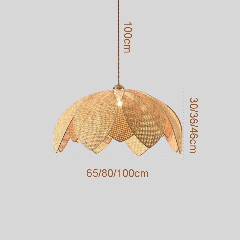Lampada a sospensione in rattan Lotus Cafe, paralume in bambù e glicine, cavo regolabile 100 cm