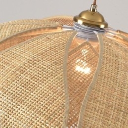 Lampada a sospensione in rattan Lotus Cafe, paralume in bambù e glicine, cavo regolabile 100 cm