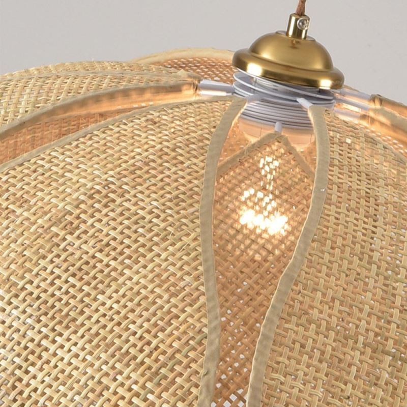 Lampada a sospensione in rattan Lotus Cafe, paralume in bambù e glicine, cavo regolabile 100 cm