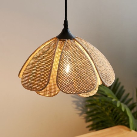 Lampada a sospensione in rattan retrò, paralume in bambù intrecciato, 30 × 27 cm