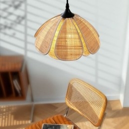 Lampada a sospensione in rattan retrò, paralume in bambù intrecciato, 30 × 27 cm
