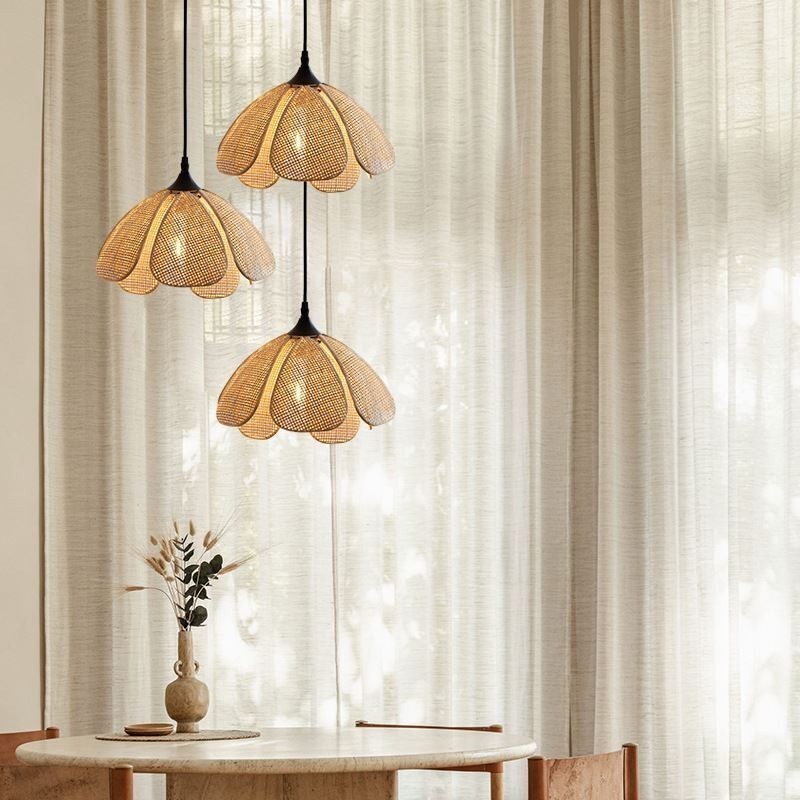 Lampada a sospensione in rattan retrò, paralume in bambù intrecciato, 30 × 27 cm