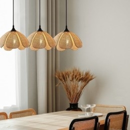 Lampada a sospensione in rattan retrò, paralume in bambù intrecciato, 30 × 27 cm