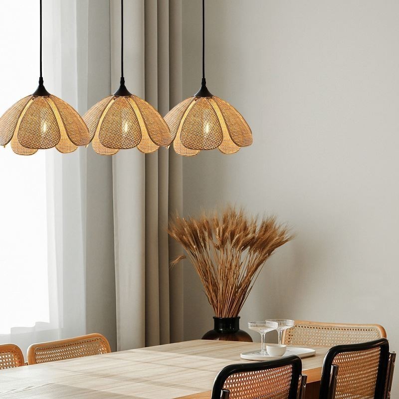 Lampada a sospensione in rattan retrò, paralume in bambù intrecciato, 30 × 27 cm