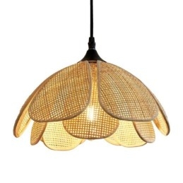 Lampada a sospensione in rattan retrò, paralume in bambù intrecciato, 30 × 27 cm