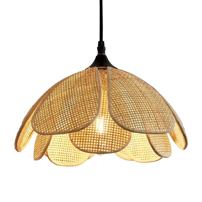 Lampada a sospensione in rattan retrò, paralume in bambù intrecciato, 30 × 27 cm
