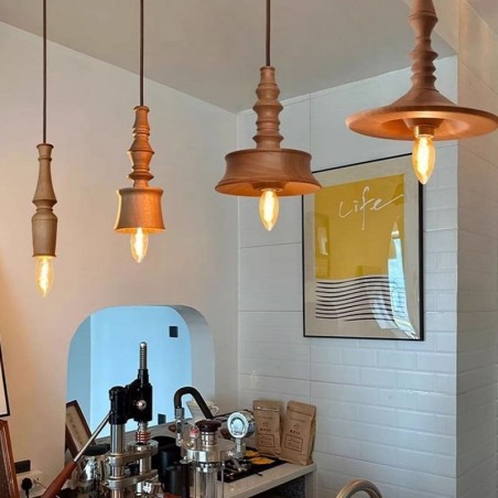Lampada a sospensione in legno di gomma vintage semplice