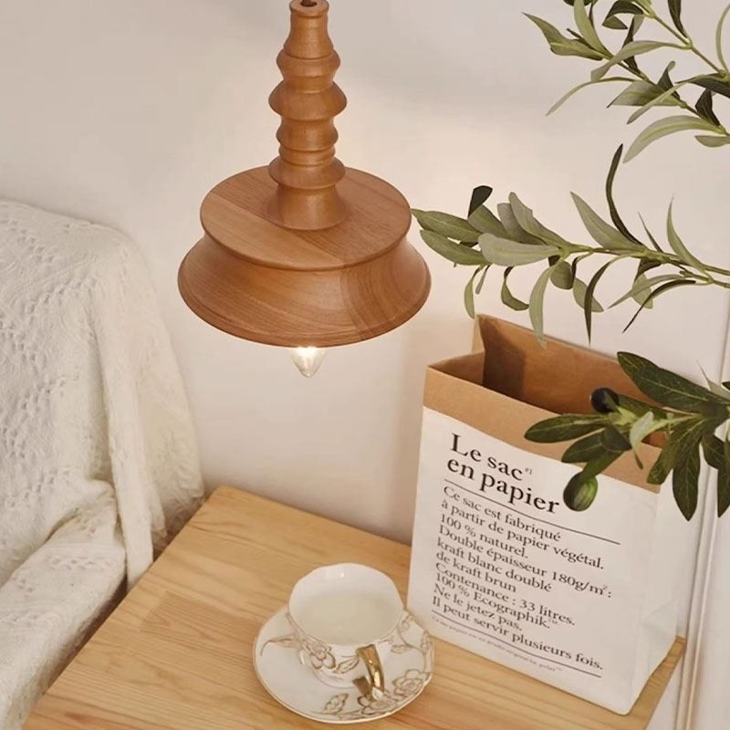 Lampada a sospensione in legno di gomma vintage semplice
