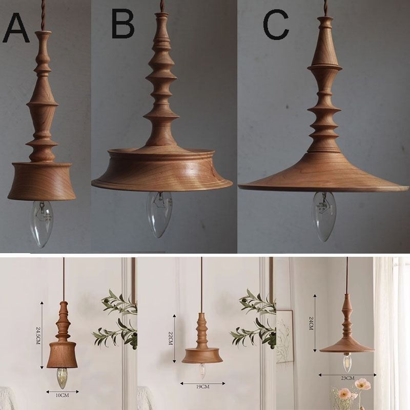 Lampada a sospensione in legno di gomma vintage semplice