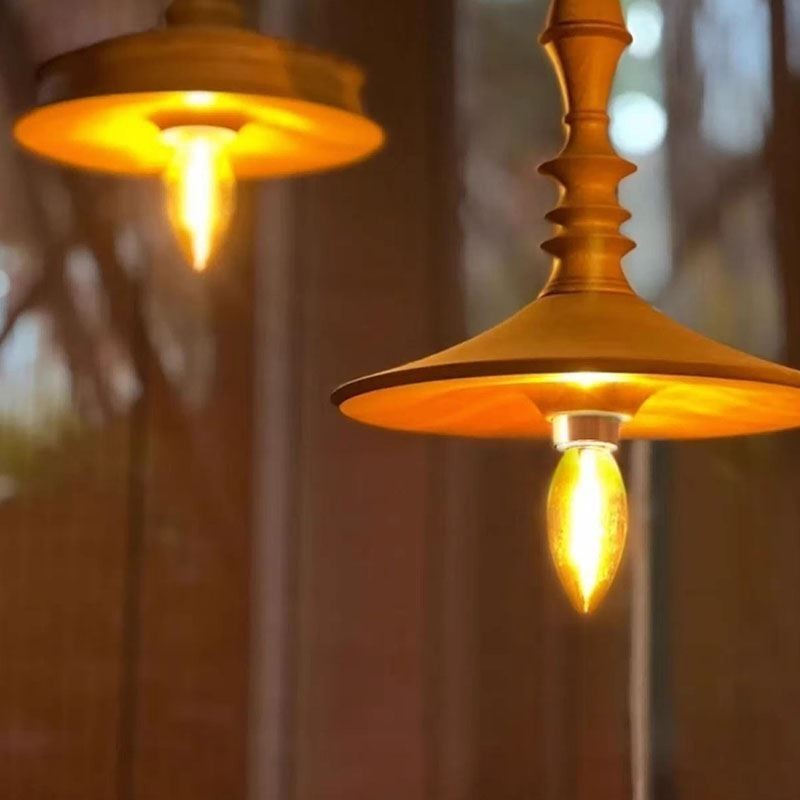 Lampada a sospensione in legno di gomma vintage semplice