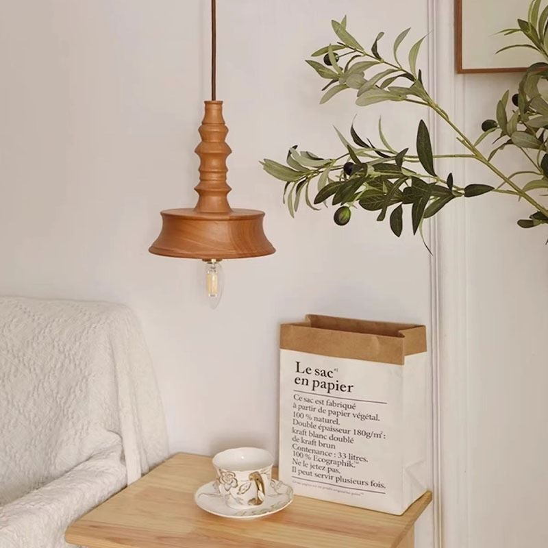 Lampada a sospensione in legno di gomma vintage semplice