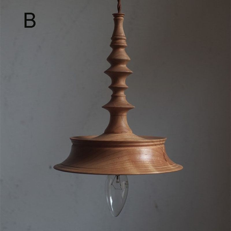 Lampada a sospensione in legno di gomma vintage semplice