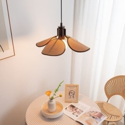 Lampada a sospensione Wabi Sabi con paralume in tessuto e fissaggio in legno 52 x 22 cm