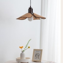 Lampada a sospensione Wabi Sabi con paralume in tessuto e fissaggio in legno 52 x 22 cm