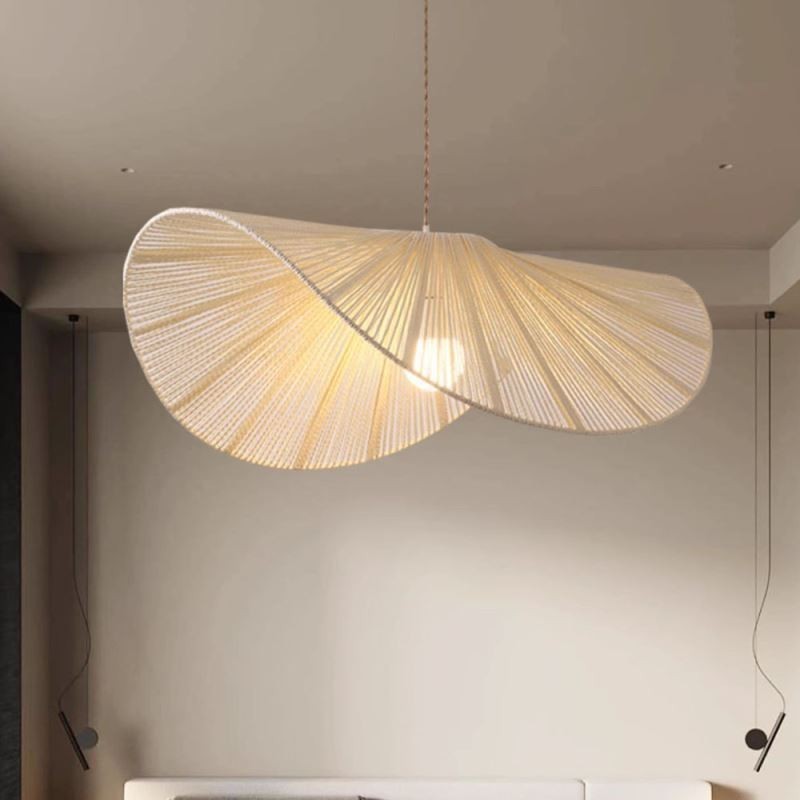 Lampada a sospensione retrò Wabi Sabi in corda di canapa, cappello di paglia, 60 cm