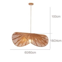 Lampada a sospensione retrò Wabi Sabi in corda di canapa, cappello di paglia, 60 cm