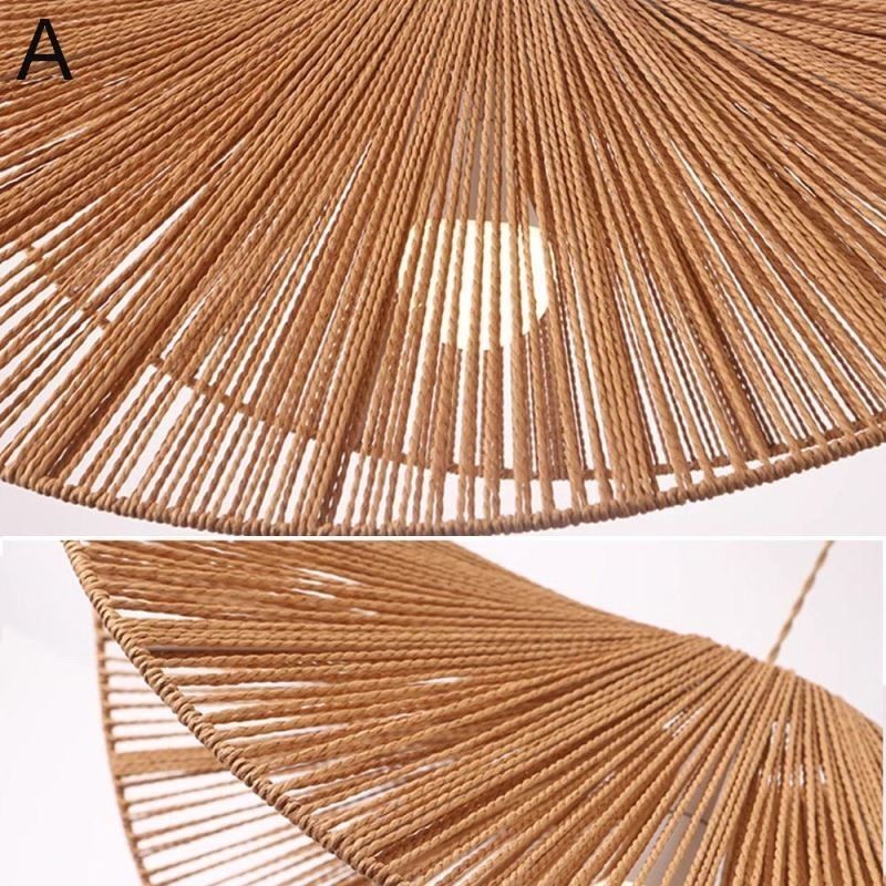 Lampada a sospensione retrò Wabi Sabi in corda di canapa, cappello di paglia, 60 cm