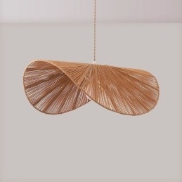 Lampada a sospensione retrò Wabi Sabi in corda di canapa, cappello di paglia, 60 cm