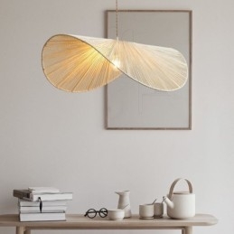 Lampada a sospensione retrò Wabi Sabi in corda di canapa, cappello di paglia, 60 cm