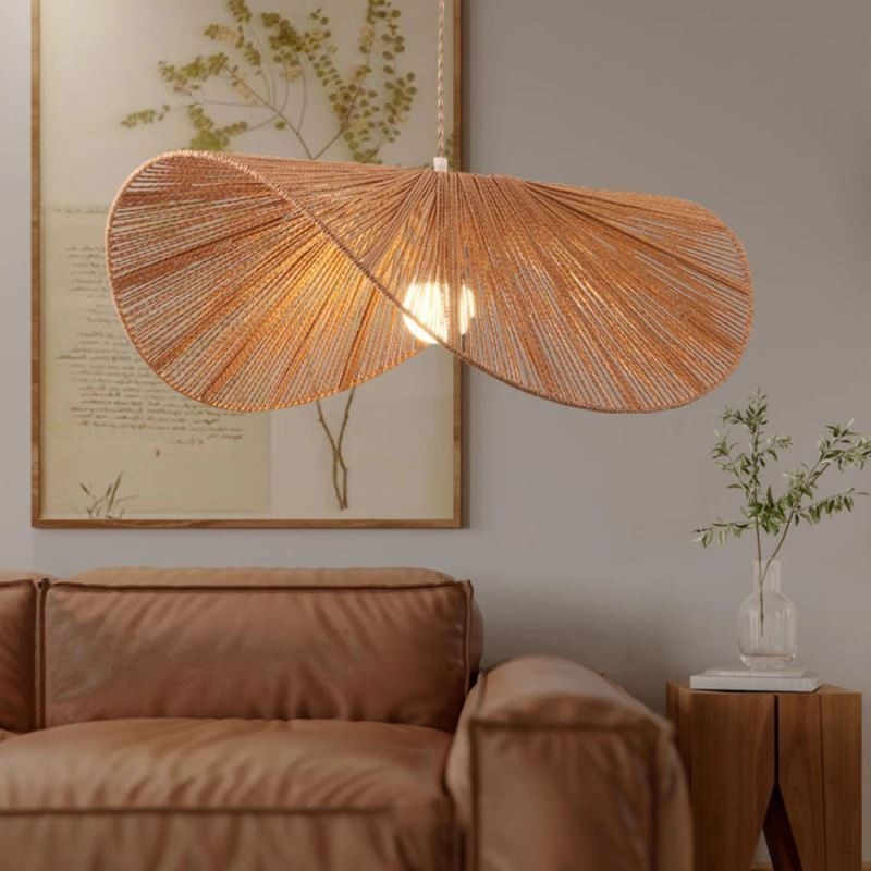 Lampada a sospensione retrò Wabi Sabi in corda di canapa, cappello di paglia, 60 cm