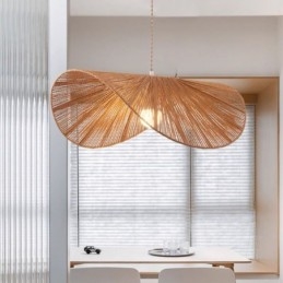 Lampada a sospensione retrò Wabi Sabi in corda di canapa, cappello di paglia, 60 cm