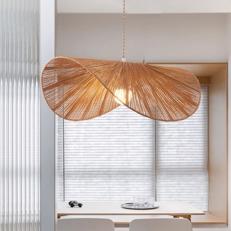 Lampada a sospensione retrò Wabi Sabi in corda di canapa, cappello di paglia, 60 cm