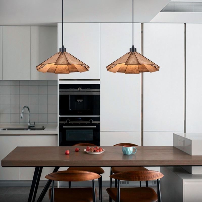 Lampada a sospensione retrò in legno creativa, 1 luce, E26/E27, cavo 120 cm