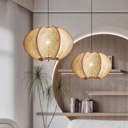 Lampada a sospensione Wabi Sabi nordica retrò in legno massello fatta a mano