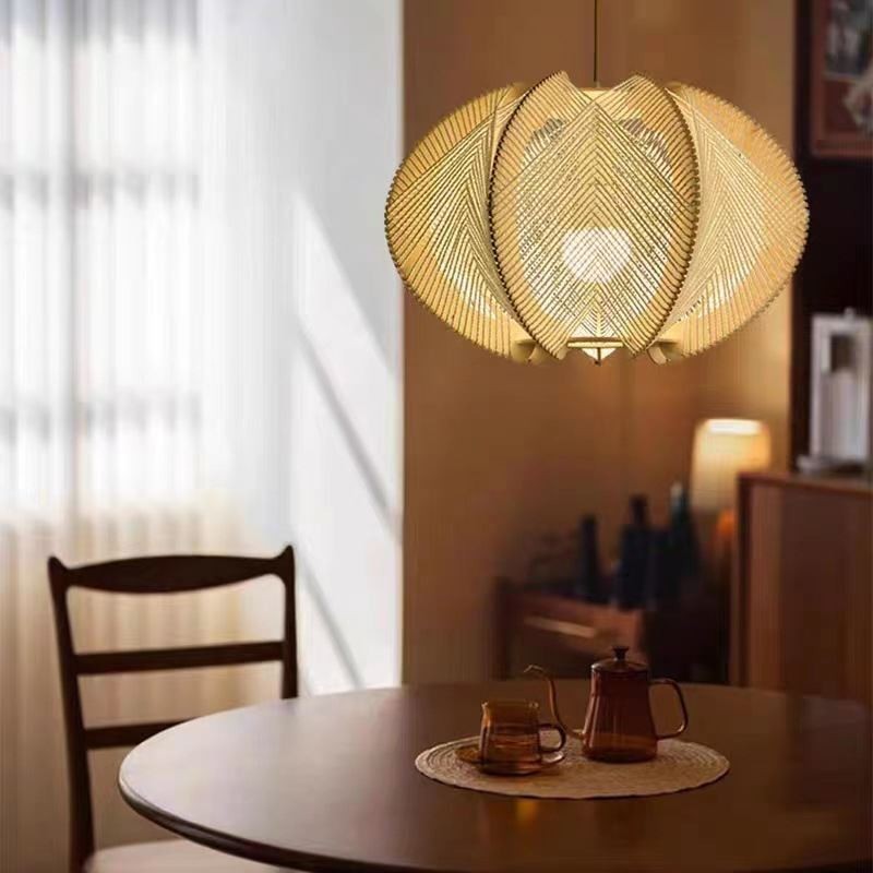 Lampada a sospensione Wabi Sabi nordica retrò in legno massello fatta a mano