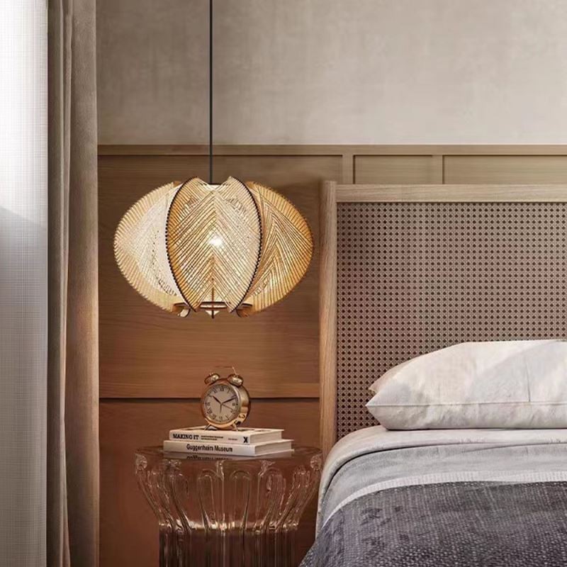 Lampada a sospensione Wabi Sabi nordica retrò in legno massello fatta a mano