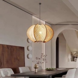 Lampada a sospensione Wabi Sabi nordica retrò in legno massello fatta a mano
