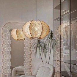 Lampada a sospensione Wabi Sabi nordica retrò in legno massello fatta a mano