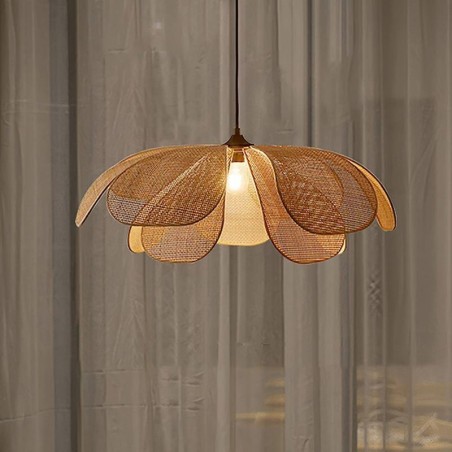 Lampada a sospensione in rattan intrecciato a mano Petal Wabi Sabi