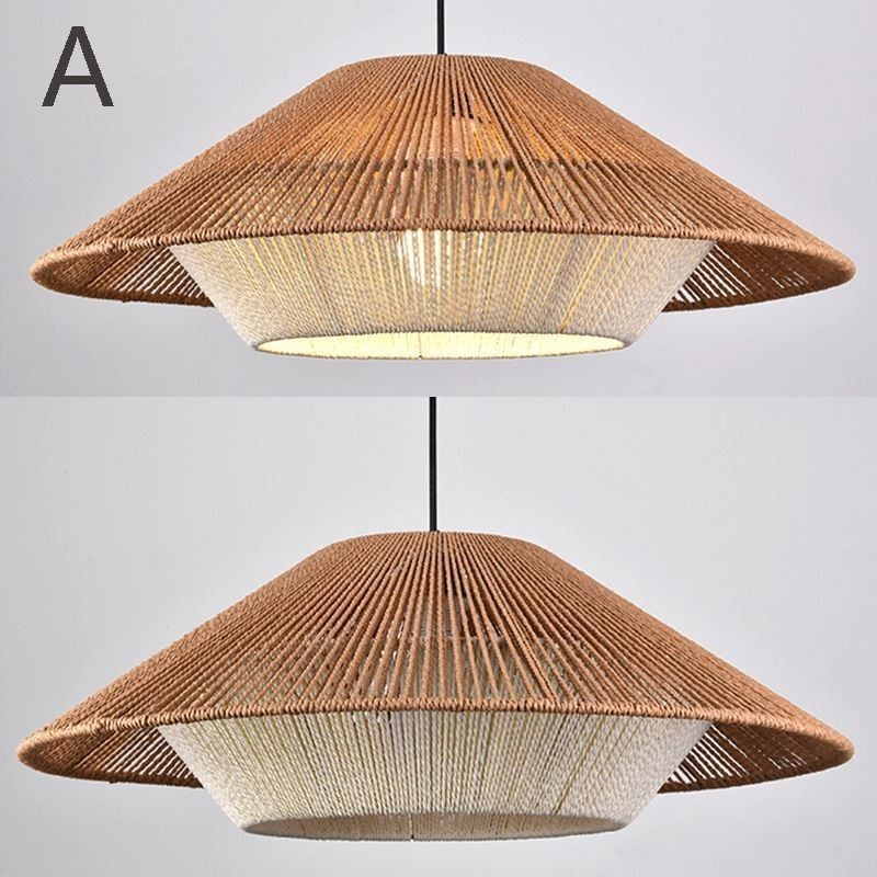 Lampada a sospensione in corda di canapa intrecciata a mano