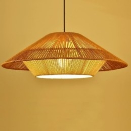 Lampada a sospensione in corda di canapa intrecciata a mano