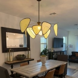 Lampada a sospensione in rattan artificiale intrecciata a mano, naturale, moderna, E26/E27